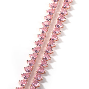 Vintage 7mm Heart Tennis Necklace For Women Cubic Zircon Iced Out Shiny Pnik Stones 3 Claw Chain Lovely Blingbling Jewelry Gift - Azbrowse