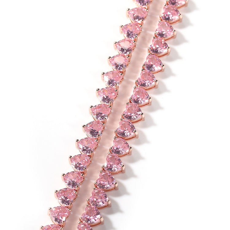 Vintage 7mm Heart Tennis Necklace For Women Cubic Zircon Iced Out Shiny Pnik Stones 3 Claw Chain Lovely Blingbling Jewelry Gift - Azbrowse