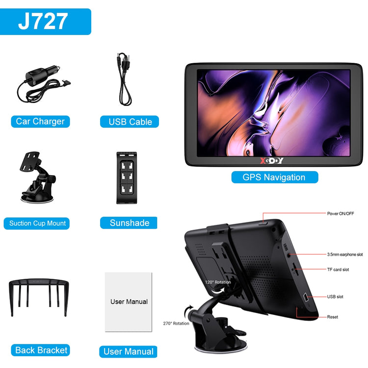 XGODY Car GPS Navigation 7 Inch Touch Screen GPS Navigator Truck Sunshade Sat Nav 256M+8G 2022 America Europe Map GPS Navigators - Azbrowse