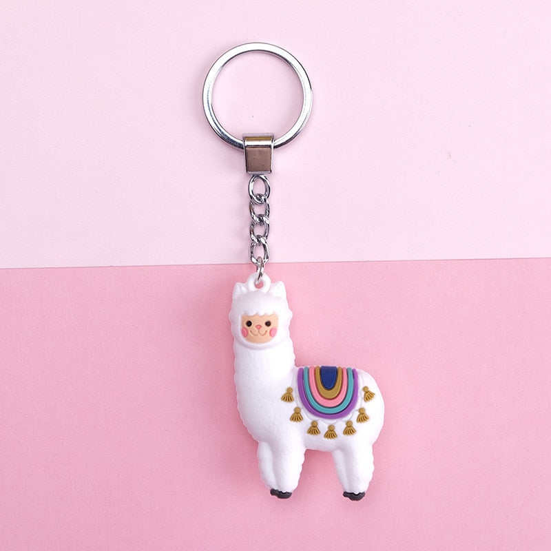 New Qualitied Original cartoon Lamb cute Luck Zodiac Alpaca keychain key ring Simulation Animals Pendant Jewelry Birthday gift - Azbrowse