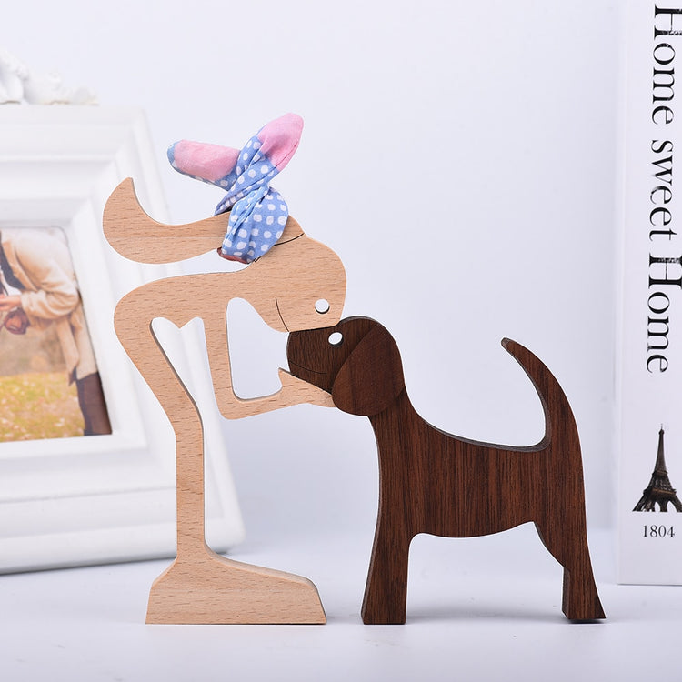 Family Puppy Wood Dog Craft Figurine Desktop Table Ornament Carving Model Home Office Decoration Pet Sculpture Christmas Gift - Azbrowse