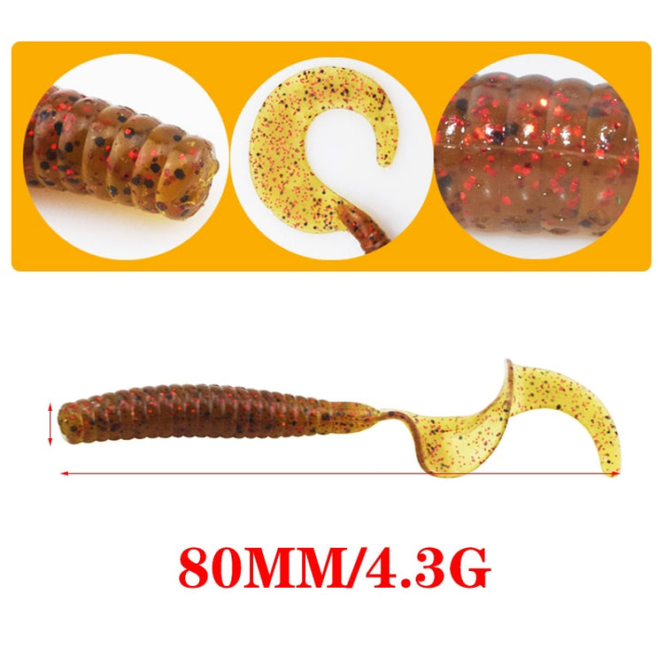 5PCS Long Tail Worm Fishing Soft Baits 80mm 4.3g Jig Wobblers Fishy Smell With Salt Silicone Lures Bass Carp Pike Pesca Tackle - Azbrowse