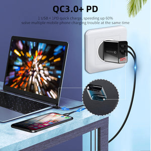 Olaf LED Display PD Fast Charger Type C USB Charger For iphone Samsung Xiaomi QC 3.0 Wall Adapter Phone Charging PD Chargers - Azbrowse