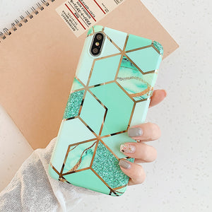 LOVECOM Geometric Marble Phone Cases For iPhone 13 12 Pro Max 11 14 Pro Max 14 Plus Coque Soft IMD Electroplated Back Bumper - Azbrowse