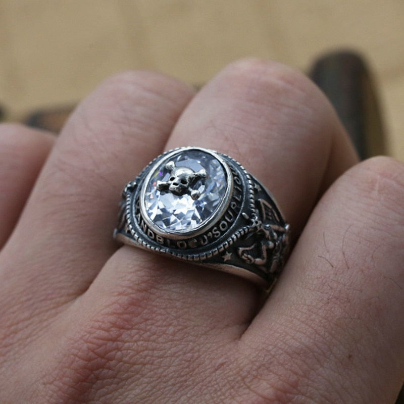 925 sterling silver retro Thai silver punk skeleton zircon inlaid fashion personalized men's ring