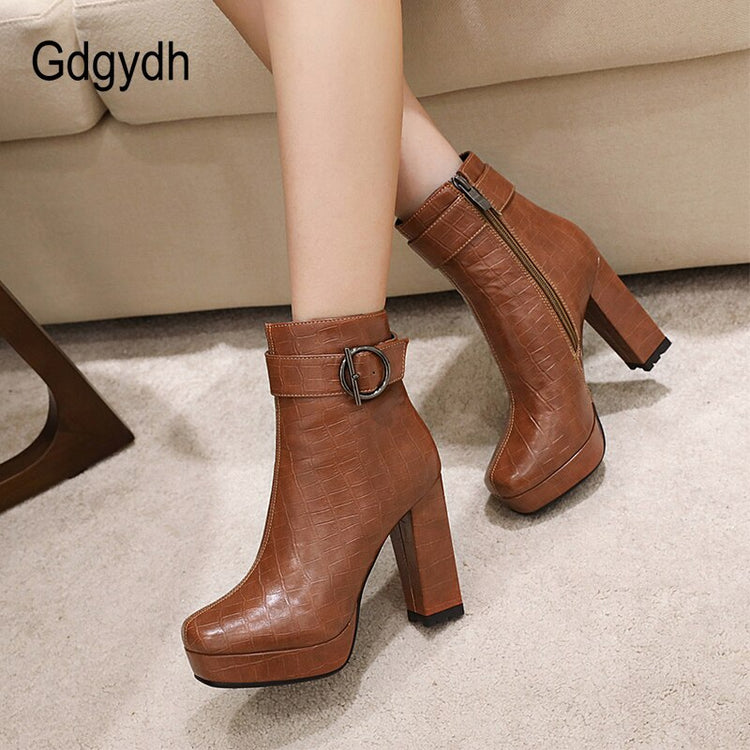 Gdgydh Brand Designer Ladies Short Boots Women Square Toe Sexy Buckle High Heels Shoes For Party Autumn Winter 2021 High Quality - Azbrowse