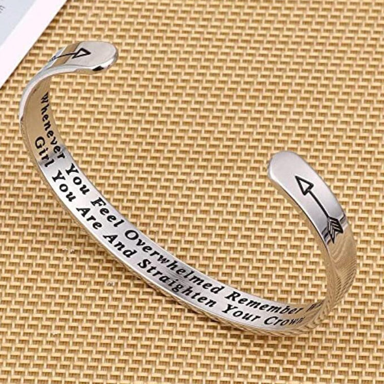 Whenever You Feel Overwhelmed Remember Whose Straighten Your Crown Bracelet, Engraved Inspirational Bangle Gift for Mom Daughter - Azbrowse