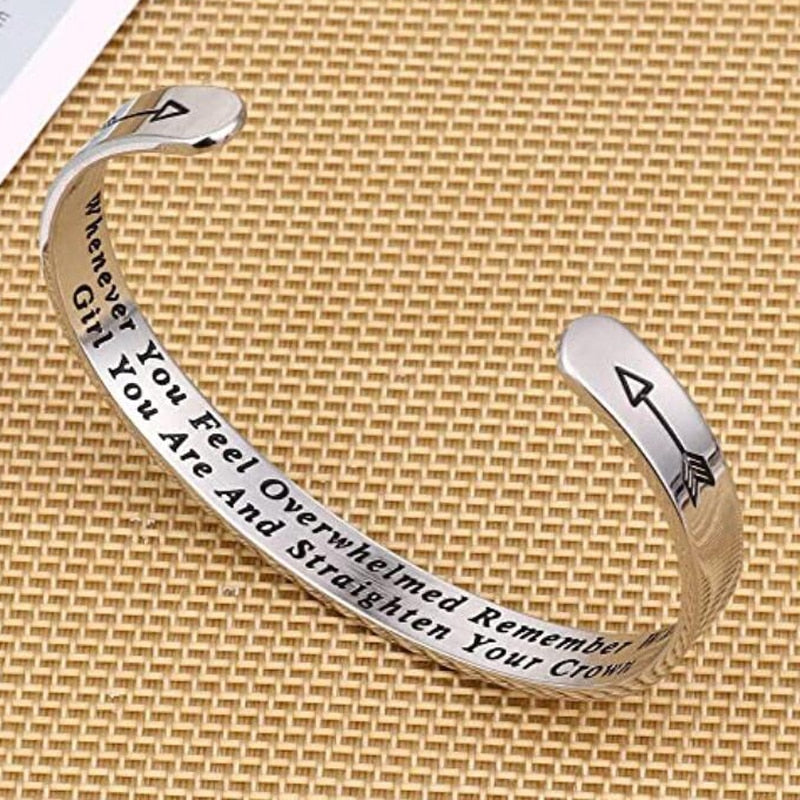 Whenever You Feel Overwhelmed Remember Whose Straighten Your Crown Bracelet, Engraved Inspirational Bangle Gift for Mom Daughter - Azbrowse