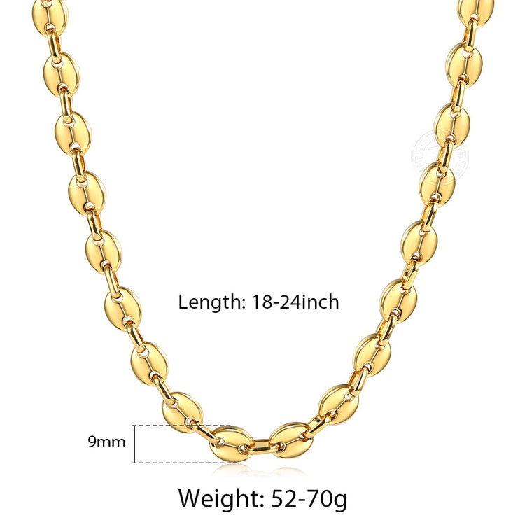 Coffee Beans Link Chain 7/9/11MM Necklace Gold Color Silver Color Stainless Steel Men Women Geometric Rope  Jewelry Wholesale - Azbrowse