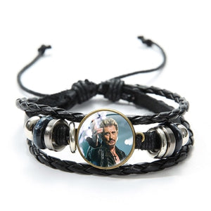 Rock Star Johnny Hallyday Souvenir Bracelets Hand Craft Punk Black Leather Bracelets Jewelry for Men Women Concert Gifts - Azbrowse
