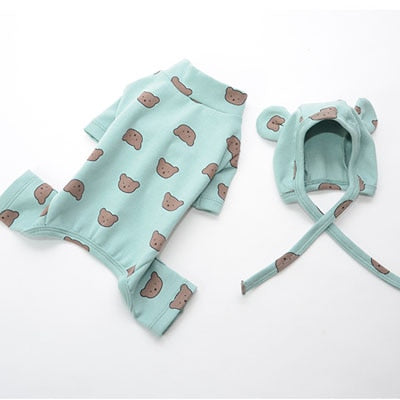Cotton Pet Clothes Bear Pattern Dog Pajamas Jumpsuit 4 Legs Coat O-neck Tshirt Sweatshirt Pajamas Overalls Puppy Cat Tracksuits - Azbrowse