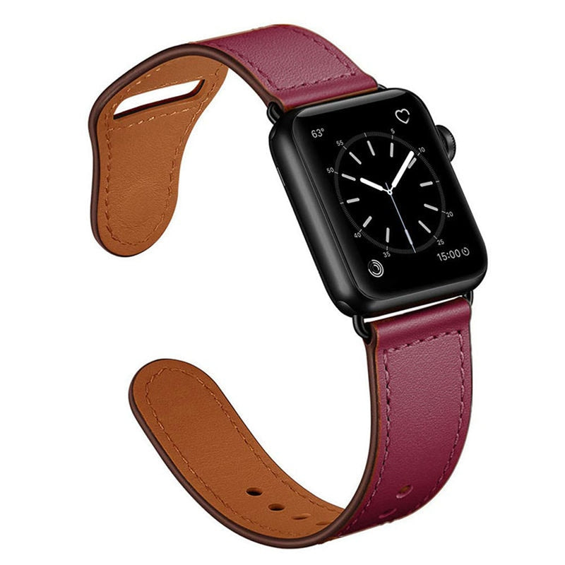 Strap for apple watch band 44mm 45mm 40mm iwatch 38mm 42 leather belt smartwatch bracelet apple watch serie 6 SE 4 3 7 41mm ban - Azbrowse