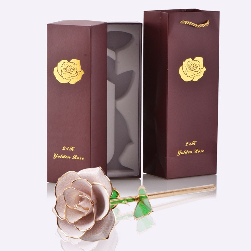Gifts for Women 24k Gold Dipped Rose with Stand Eternal Flowers Forever Love In Box Girlfriend Wedding Valentine Gift for Her - Azbrowse