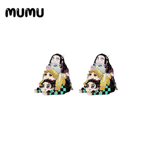 2020 New Anime Demon Slayer: Kimetsu No Yaiba Earring Jewelry Epoxy Kamado Tanjirou Nezuko Mask Acrylic Earrings - Azbrowse