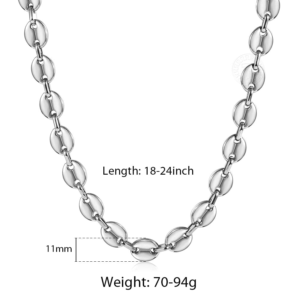 Coffee Beans Link Chain 7/9/11MM Necklace Gold Color Silver Color Stainless Steel Men Women Geometric Rope  Jewelry Wholesale - Azbrowse