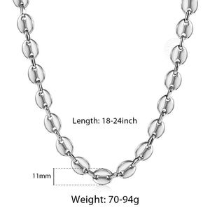 Coffee Beans Link Chain 7/9/11MM Necklace Gold Color Silver Color Stainless Steel Men Women Geometric Rope  Jewelry Wholesale - Azbrowse