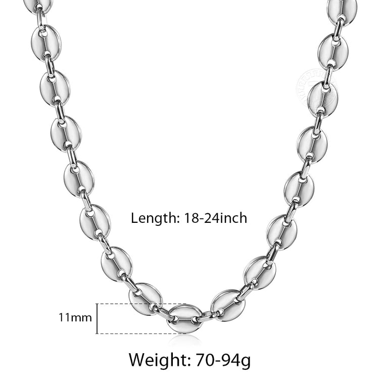 Coffee Beans Link Chain 7/9/11MM Necklace Gold Color Silver Color Stainless Steel Men Women Geometric Rope  Jewelry Wholesale - Azbrowse
