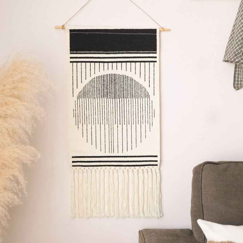 Boho Hanging Tapestry with Handmade Tassels Dorm Hotel Wall Hanging Cover Blanket Decor Fabric Home Stay Decoration Accessories - Azbrowse
