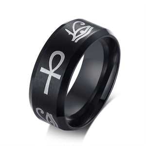 Vnox 8mm Men Ring Stainless Steel Wedding Jewelry Horus Anka Bible Medical - Azbrowse