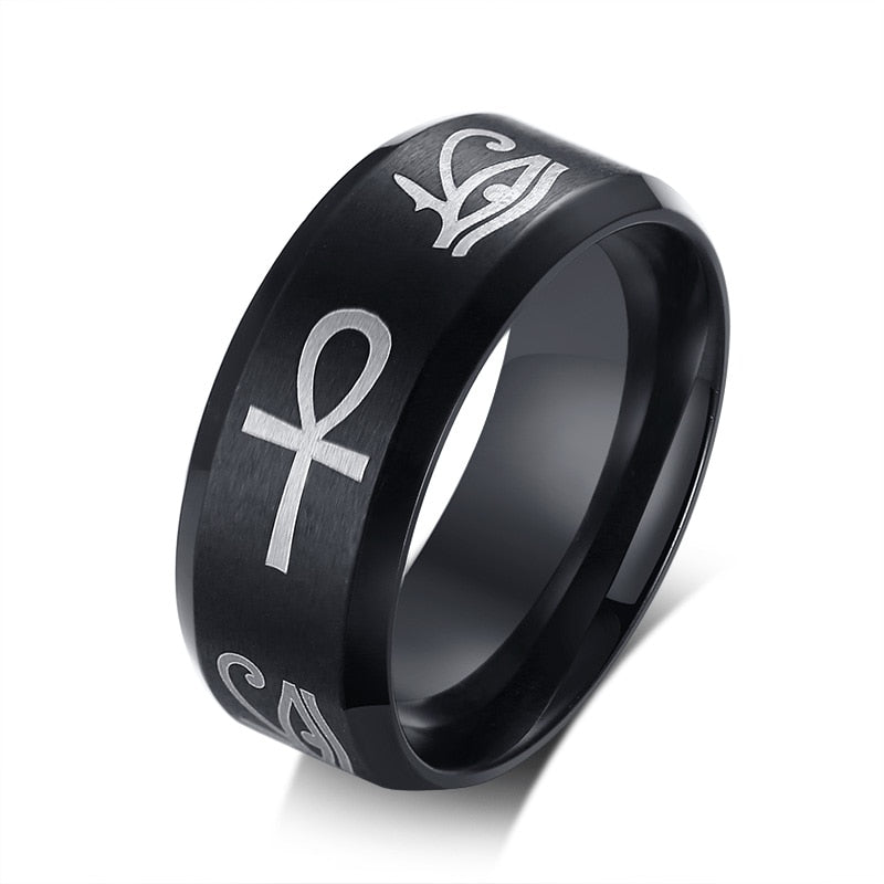 Vnox 8mm Men Ring Stainless Steel Wedding Jewelry Horus Anka Bible Medical - Azbrowse