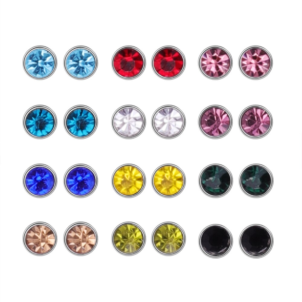 12 Pairs 316L Stainless Steel Stud Earrings,Birthstone Colourful Crystal Earring Sets for Women and Girls with Size 3mm 4mm 5mm - Azbrowse