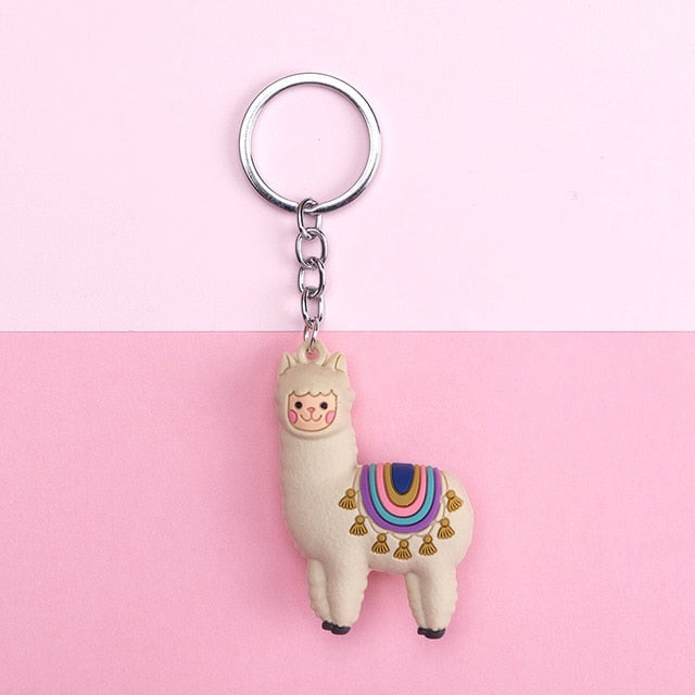 New Qualitied Original cartoon Lamb cute Luck Zodiac Alpaca keychain key ring Simulation Animals Pendant Jewelry Birthday gift - Azbrowse