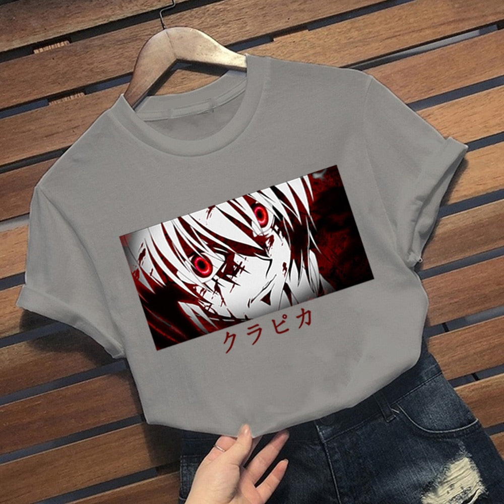 hunter x hunter Kurapika eyes Anime Manga Tees Short Sleeve T Shirt Printed tops - Azbrowse