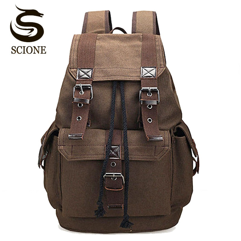 Scione Canvas Men's Backpack School Rucksack Men Drawstring Backpacks Women Travel Shoulder Bagpack Teenagers Laptop Back Pack