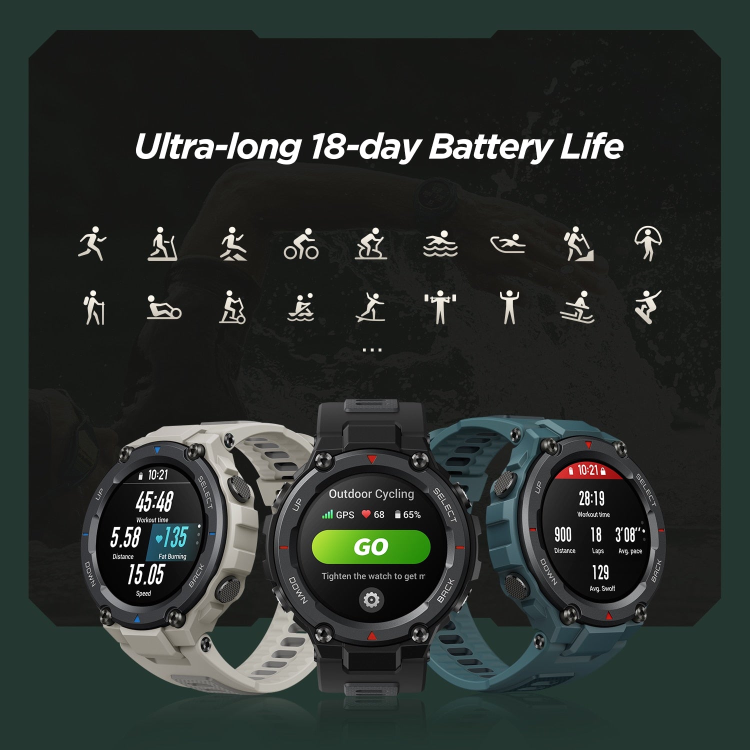 New Amazfit T-Rex Trex Pro T Rex GPS Outdoor Smartwatch Waterproof 18-day Battery Life 390mAh Smart Watch For Android iOS Phone - Azbrowse