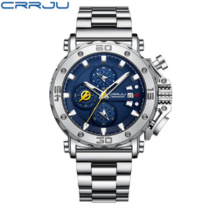 CRRJU Watch for Men Top Brand Luxury Big Dial Stainless Steel Waterproof Chronograph Wristwatches with Date Relogio Masculino - Azbrowse