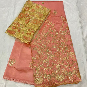 High Quality 5+2 Yards African George Lace Fabric With Net Sequins And Stones Embroidered George Lace Fabric For the wedding - Azbrowse