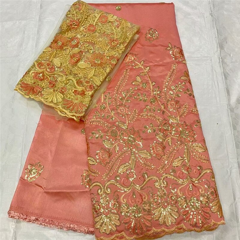High Quality 5+2 Yards African George Lace Fabric With Net Sequins And Stones Embroidered George Lace Fabric For the wedding - Azbrowse