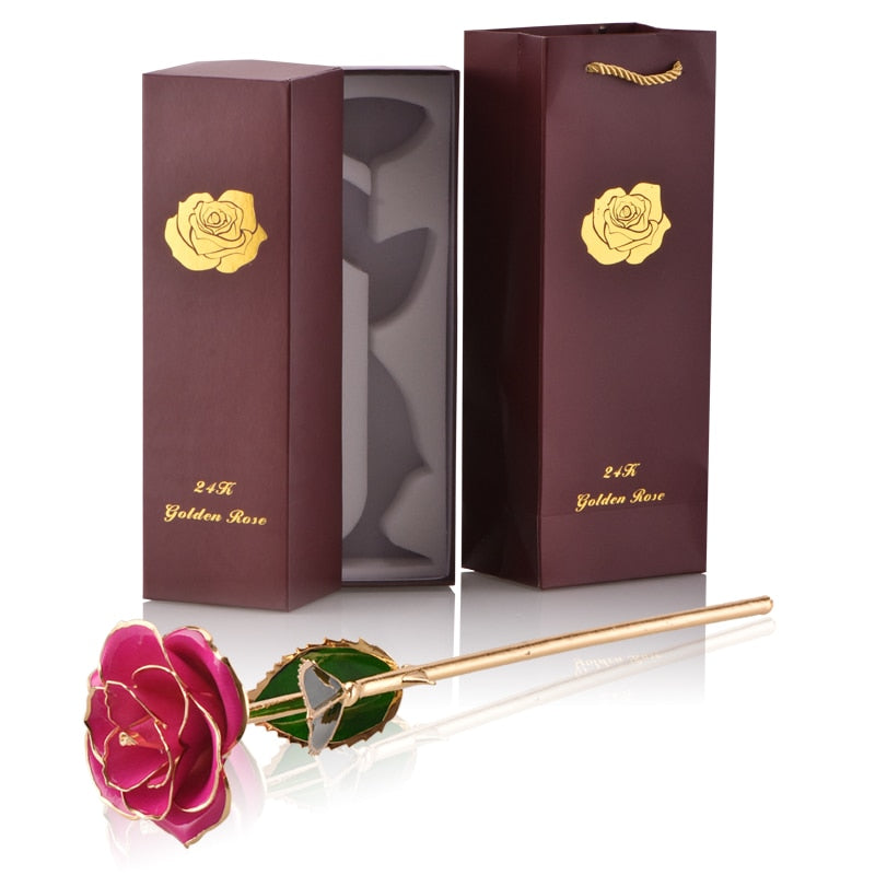 Gifts for Women 24k Gold Dipped Rose with Stand Eternal Flowers Forever Love In Box Girlfriend Wedding Valentine Gift for Her - Azbrowse
