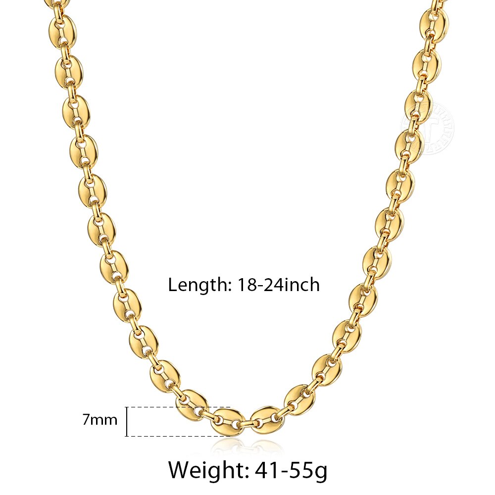 Coffee Beans Link Chain 7/9/11MM Necklace Gold Color Silver Color Stainless Steel Men Women Geometric Rope  Jewelry Wholesale - Azbrowse