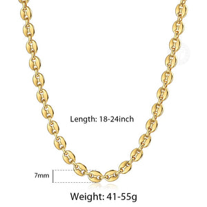 Coffee Beans Link Chain 7/9/11MM Necklace Gold Color Silver Color Stainless Steel Men Women Geometric Rope  Jewelry Wholesale - Azbrowse