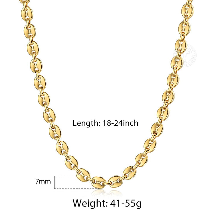 Coffee Beans Link Chain 7/9/11MM Necklace Gold Color Silver Color Stainless Steel Men Women Geometric Rope  Jewelry Wholesale - Azbrowse