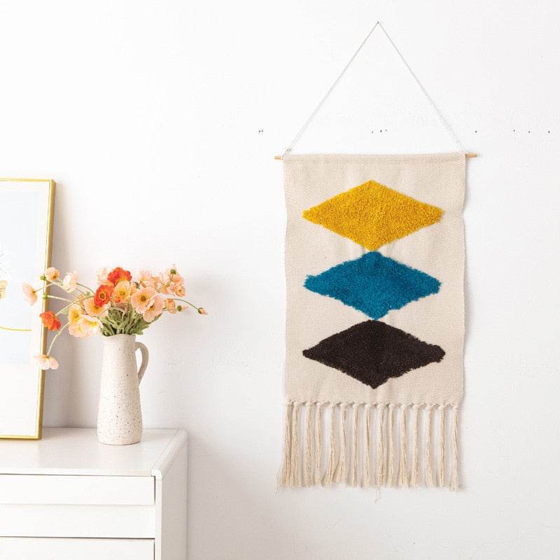 Boho Hanging Tapestry with Handmade Tassels Dorm Hotel Wall Hanging Cover Blanket Decor Fabric Home Stay Decoration Accessories - Azbrowse