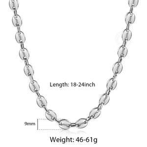 Coffee Beans Link Chain 7/9/11MM Necklace Gold Color Silver Color Stainless Steel Men Women Geometric Rope  Jewelry Wholesale - Azbrowse