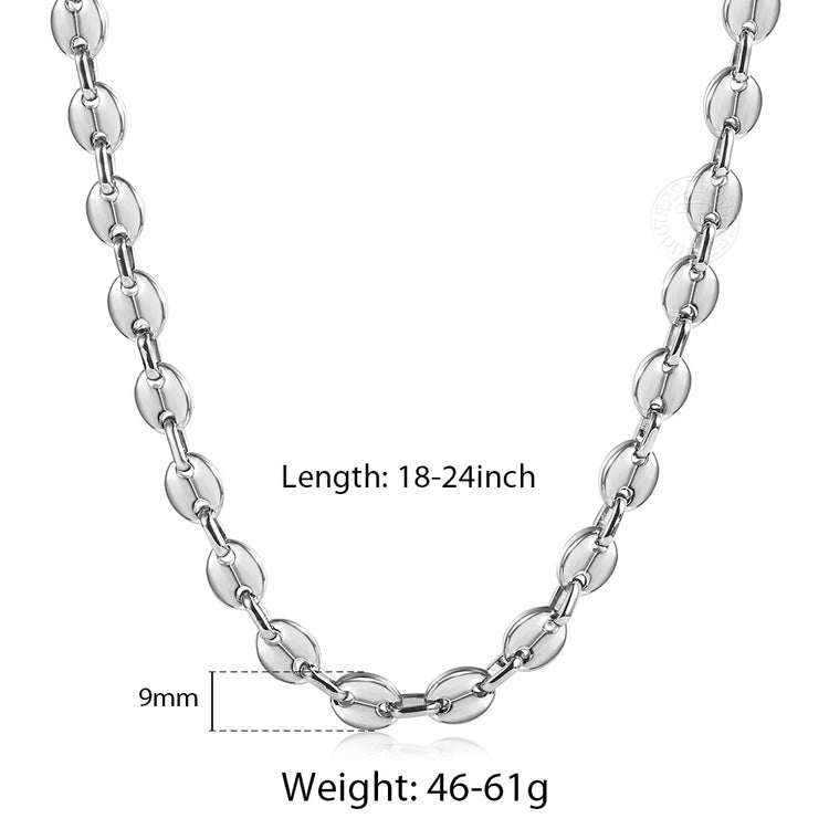 Coffee Beans Link Chain 7/9/11MM Necklace Gold Color Silver Color Stainless Steel Men Women Geometric Rope  Jewelry Wholesale - Azbrowse