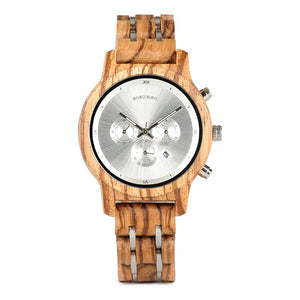 BOBO BIRD P19 Wooden Mens Quartz Watches Date Display Business Watch Man Ebony Zebrawood Options Valentines Christmas Gift - Azbrowse