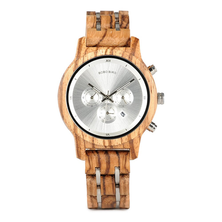 BOBO BIRD P19 Wooden Mens Quartz Watches Date Display Business Watch Man Ebony Zebrawood Options Valentines Christmas Gift - Azbrowse