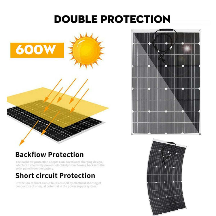 600w 1200w ETFE Solar Panel 12v Photovoltaic Home System Inverter Complete Kit Solar Cell Battery Charger For Car Boat Camping - Azbrowse