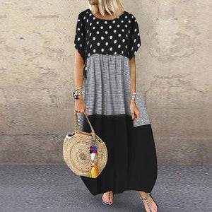 ZANZEA Bohemian Polka Dot Printed Long Dress 2023 Women's Summer Sundress Casual Short Sleeve Plaid Party Vestido Robe - Azbrowse