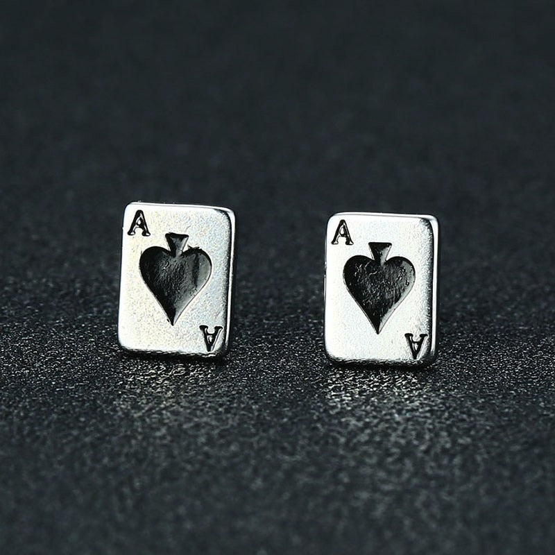 Men's Earring ,Ace of Spades Stud Earrings, Stainless Steel Good Luck Poker Player Cards Earing Jewelry Gift - Azbrowse