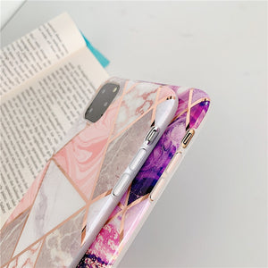 LOVECOM Geometric Marble Phone Cases For iPhone 13 12 Pro Max 11 14 Pro Max 14 Plus Coque Soft IMD Electroplated Back Bumper - Azbrowse