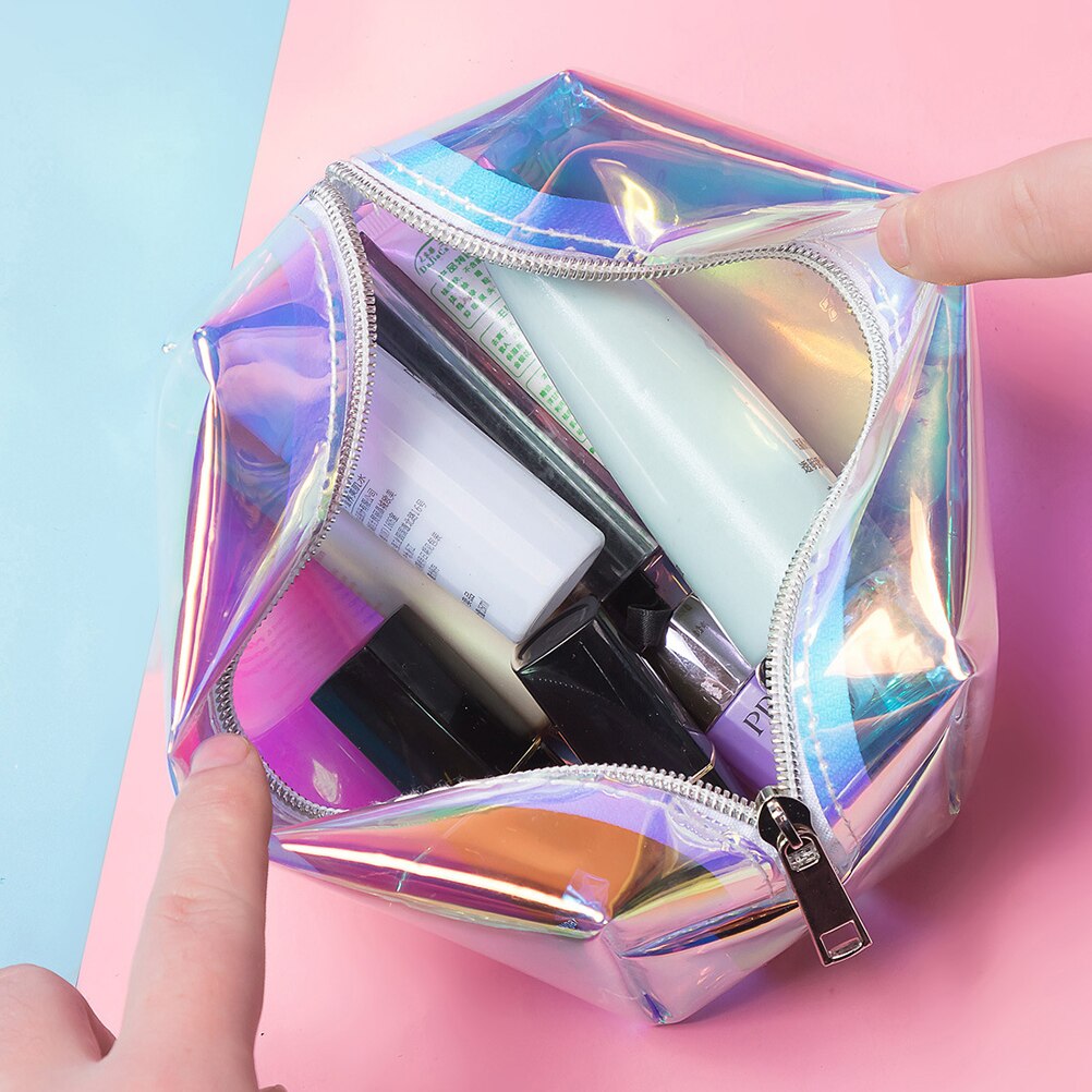 Holographic Laser Cosmetic Bag Fashion Holographic Pencil Case Cosmetic Makeup Pouch Laser Zipper Purse Bag Toiletry Cases