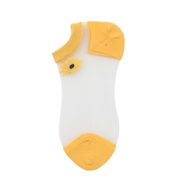 Korea New Daisy Socks Women Transparent Thin Chiffon Socks Ankle Harajuku Short Flower Funny Socks Female Streetwear Calcetines