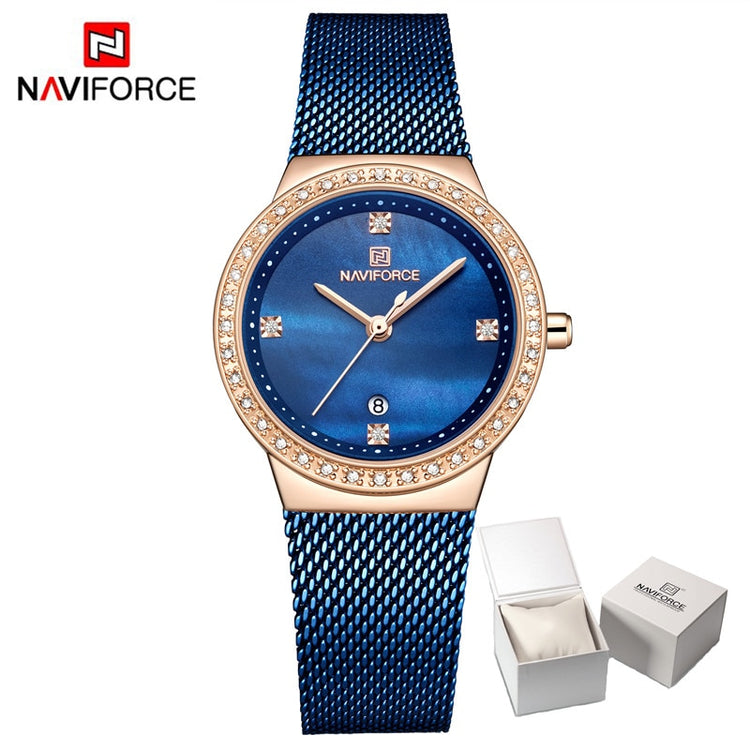 NAVIFORCE Women's Watch Luxury Rhinestone Fashion Ladies Watches Date Waterproof Quartz Wristwatch Clock Female Relogio Feminino - Azbrowse
