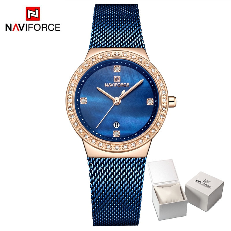 NAVIFORCE Women's Watch Luxury Rhinestone Fashion Ladies Watches Date Waterproof Quartz Wristwatch Clock Female Relogio Feminino - Azbrowse