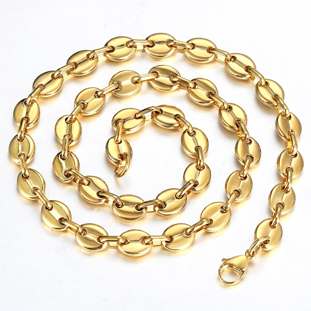 Coffee Beans Link Chain 7/9/11MM Necklace Gold Color Silver Color Stainless Steel Men Women Geometric Rope  Jewelry Wholesale - Azbrowse